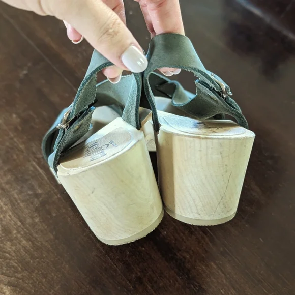 Sandgrens Morocco Green Leather Clogs Sandals Size 37 - Picture 6 of 6